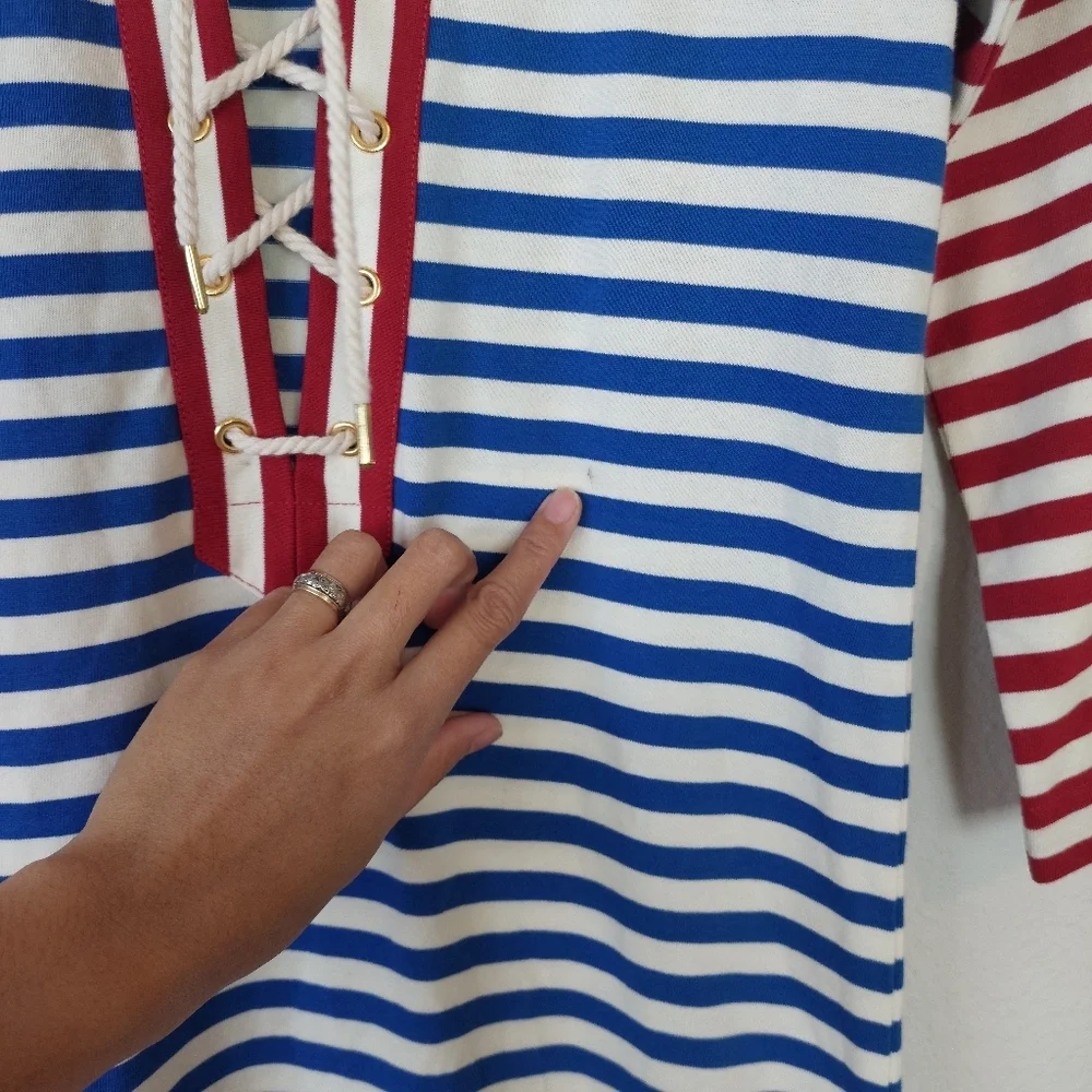 J. Crew Sammie Stripe Baltic 3/4 Sleeve Lace Up Nautical Maxi Dress Size XXS NWT